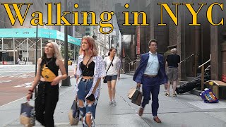Walking in New York City 4K.  5th Avenue. People, Cars and Street Sounds