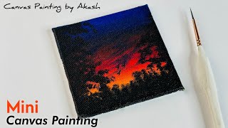 A Beautiful Evening Scenery - Acrylic Painting | Easy Evening Scenery on mini canvas