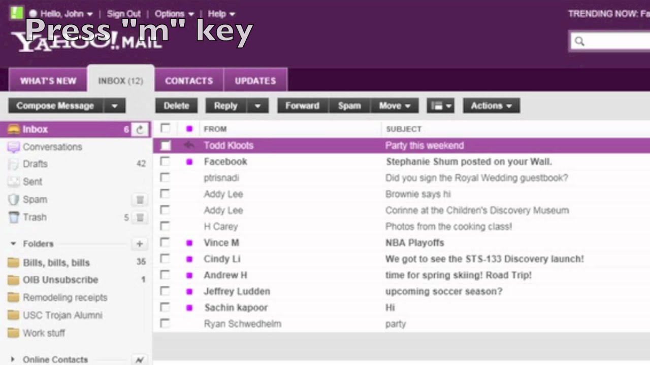 Yahoo! Mail: Check for new messages with JAWS12 and IE9