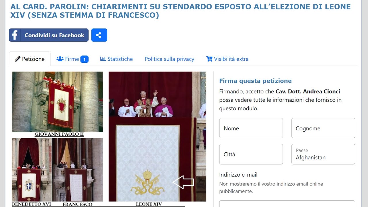 Petizione al Card. Parolin: chiarimenti sullo stendardo esposto all'elezione di Leone XIV.
