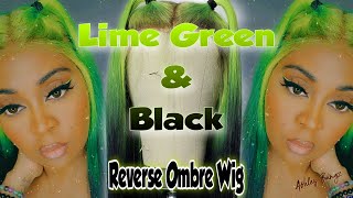 How To Ombre Hair | Reverse Ombre Wig | Lime Green and Black | AshleyBangz | Water Color Method screenshot 5