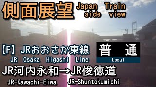 JRおおさか東線    普通    JR河内永和(JR-Kawachi-Eiwa)→JR俊徳道(JR-Shuntokumichi)【側面展望 Japan Train side view】