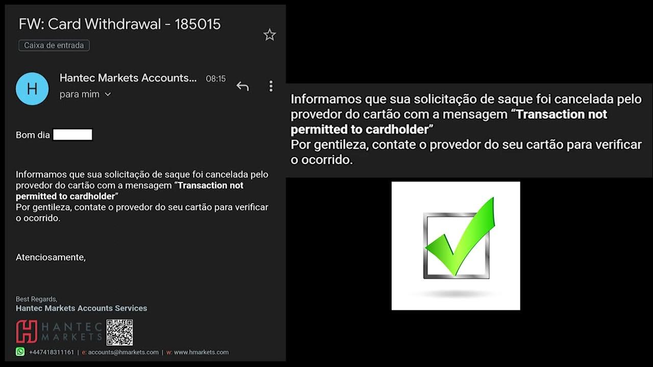 Erro de saque da Hantec explicado e resolvido "Transaction not permitted to cardholder". YouTube