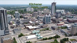 Kitchener, Waterloo Region (Ontario, Canada), Downtown and more Drone Aerial View Late Spring 2021