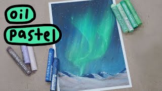 오일파스텔로 오로라 그리기 Drawing Aurora landscape with Oil Pastel