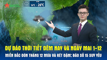 Dự báo thời tiết đêm nay và ngày mai 1/12 | Miền Bắc đón tháng 12 mưa và rét đậm; Bão số 15 suy yếu