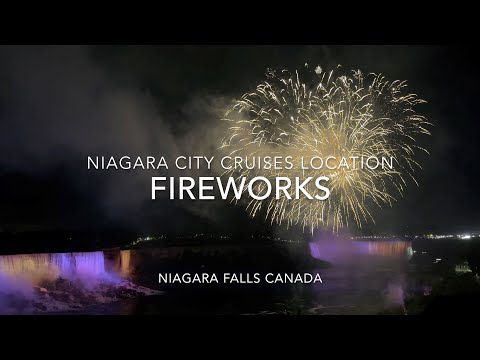 Fireworks as seen from Niagara City Cruises and Zip Line with both Niagara Falls in the background