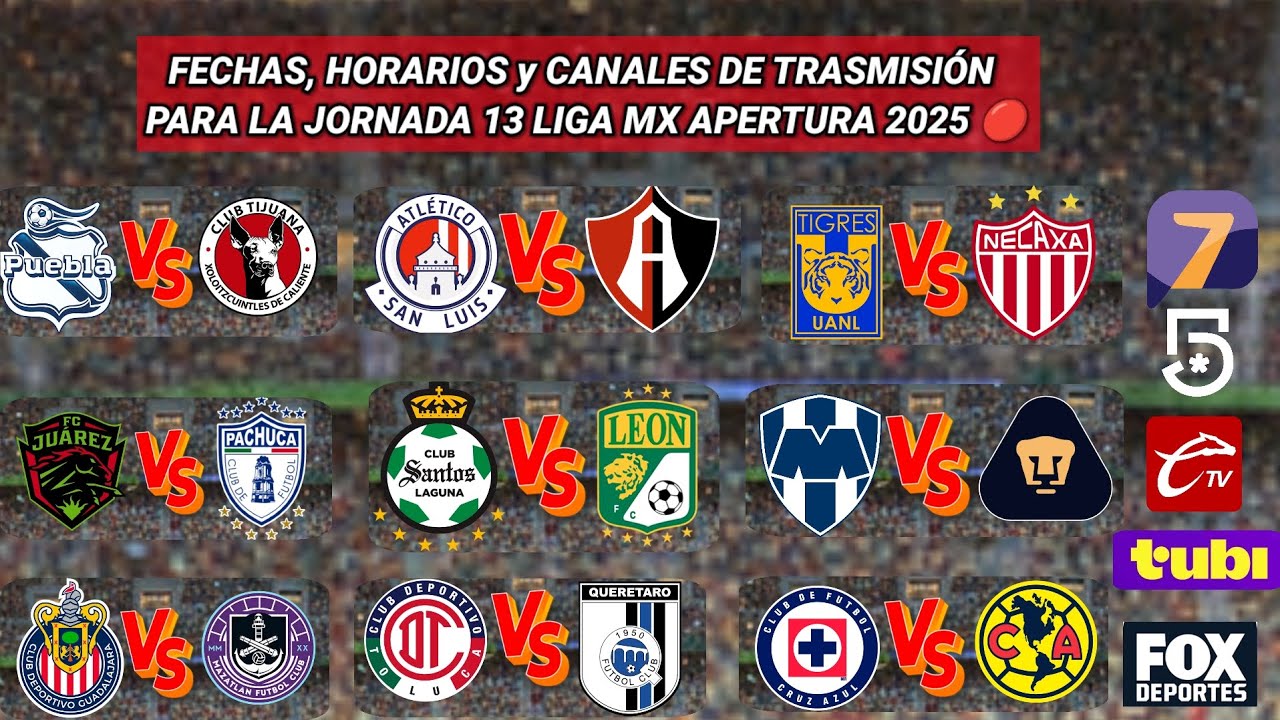 FECHAS, HORARIOS Y CANALES PARA LA JORNADA 13 LIGA MX APERTURA 2025 ...