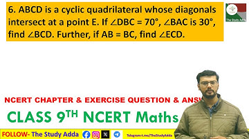 ABCD is a cyclic quadrilateral whose diagonals intersect at a point E. If ∠DBC = 70°, ∠BAC is 30°