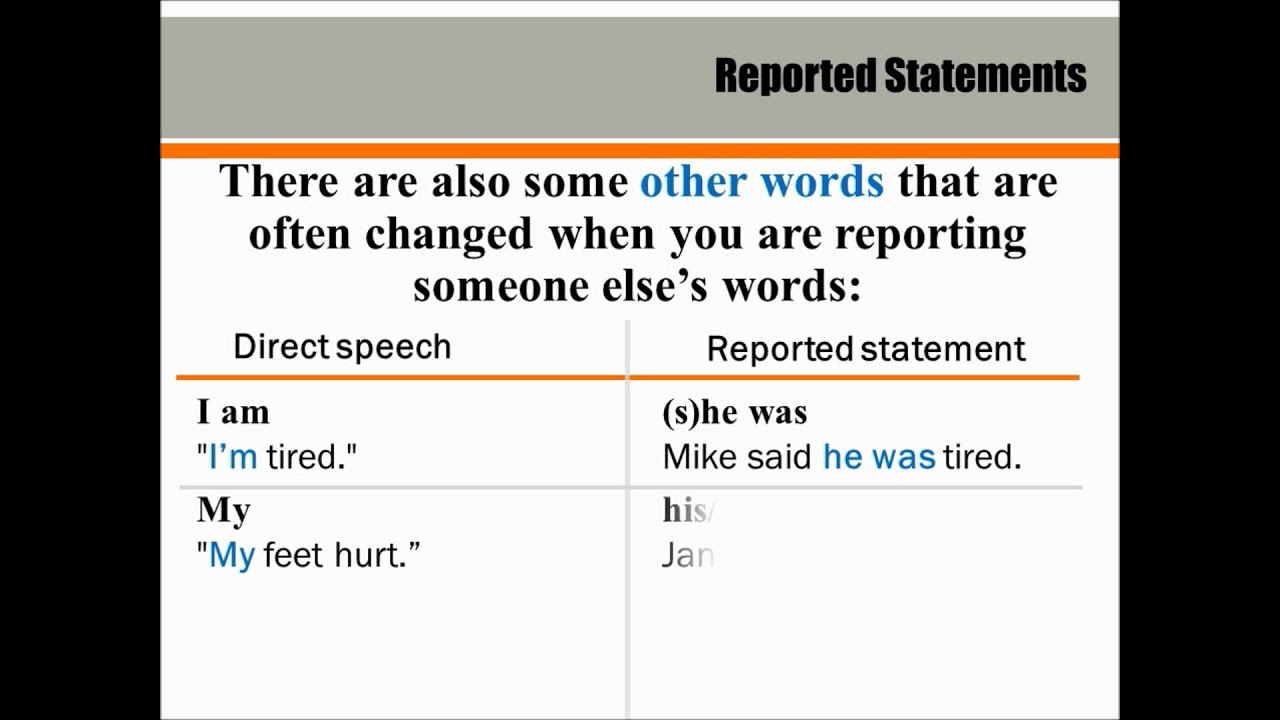 Reported Statements. Reported Speech Statements. Say the following statements in reported speech