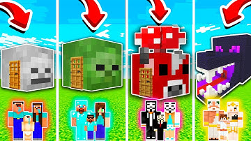 Minecraft: FAMILY MONSTER HEAD BLOCK HOUSE BUILD CHALLENGE - NOOB vs PRO vs HACKER vs GOD