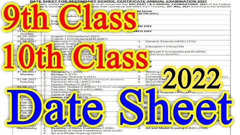Matric Date sheet 2022 - SSC 1 date sheet 2022 - SSC 2 Date sheet 2022 - 9th & 10th Date sheet 2022