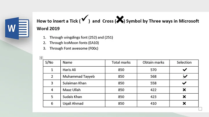 how to insert tick symbol and cross symbol in Microsoft word by three ways