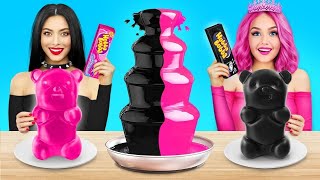 ¡Reto de comida rosa rica VS negra pobre! Comida mágica de 1 color en 24 hrs por RATATA CHALLENGE