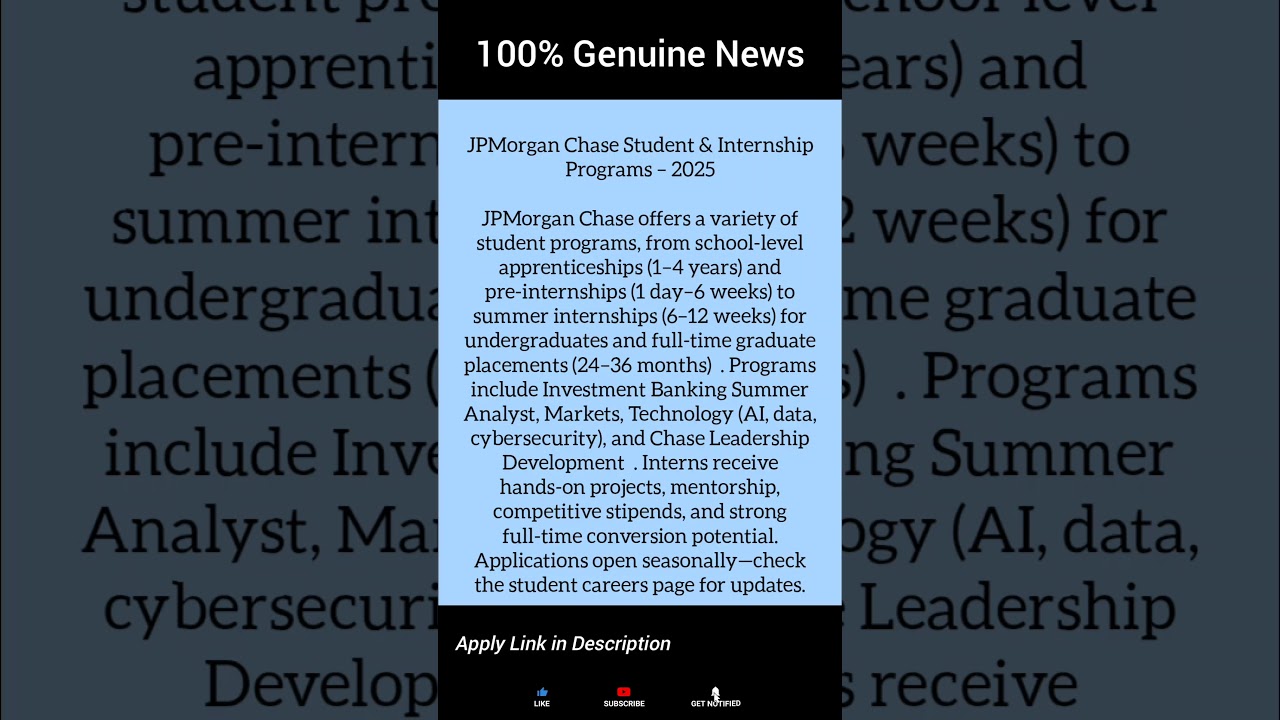 JP Morgan Chase Student Internship | Opportunity 23 #shorts