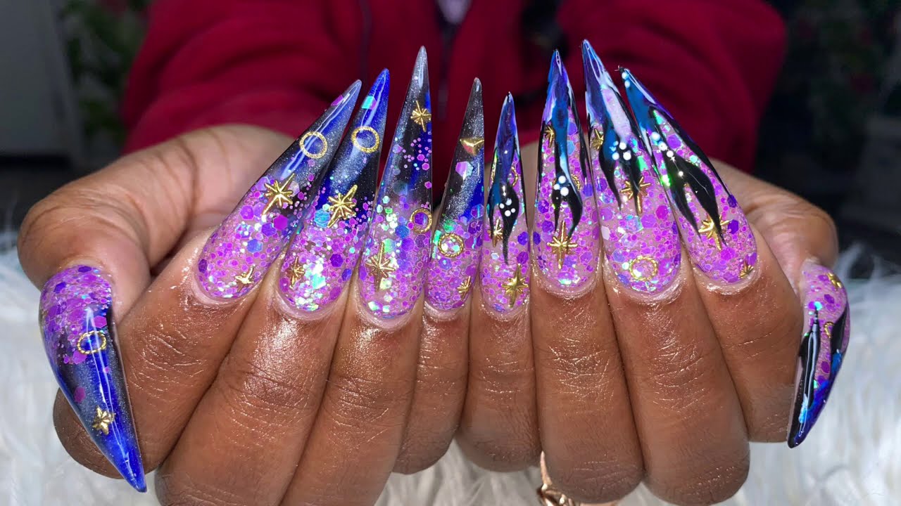 Acrylic Nails Redesign | Galaxy Acrylic Nails | Stiletto Acrylic Nails | Nails For Beginners | Nails