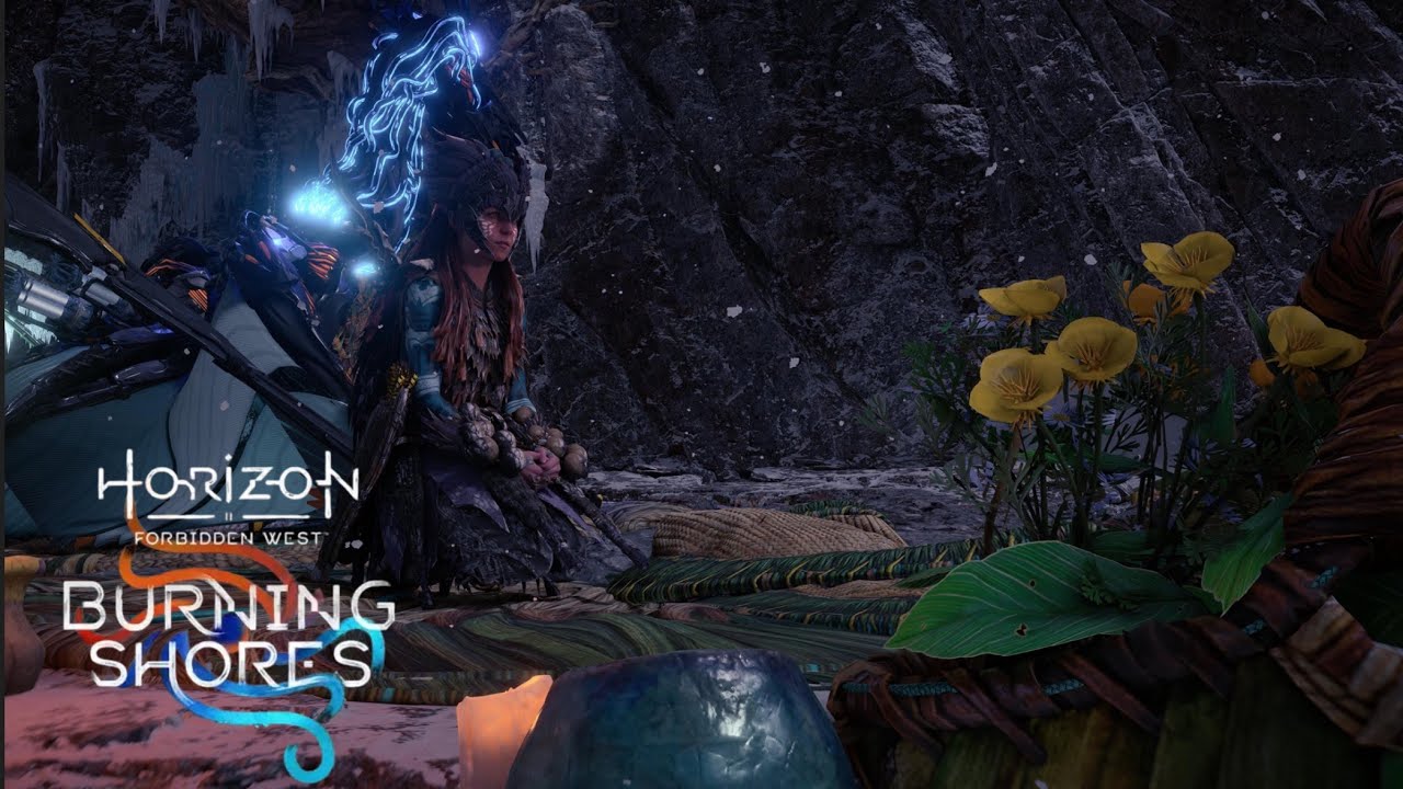 Aloy talks to Varl's grave about Seyka Horizon Forbidden West Burning Shores