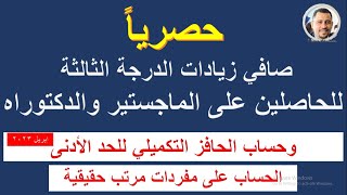 صافي زيادات إبريل للحاصلين على الماجستير والدكتوراه  من الدرجة الثالثة I وحساب الحد الأدنى للأجور