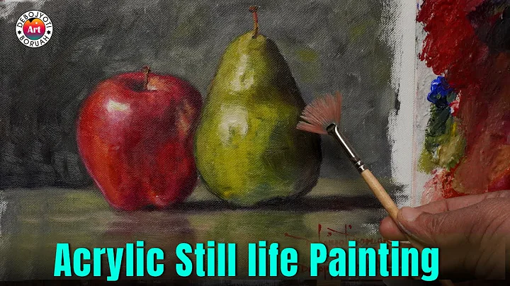 Acrylic Still life painting:  Apple & Pear 🍎🍐with unique FAN Brush Technique by Debojyoti Boruah thumbnail