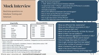Real time Questions & Answers on DATABASE & SELENIUM | SQL Questions | Software Testing Zone | Information