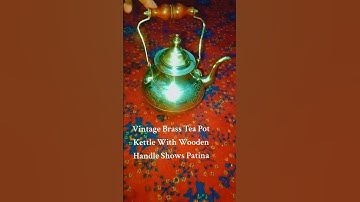 #vintage Brass Tea Pot kettle With Wooden Handle Shows Patina