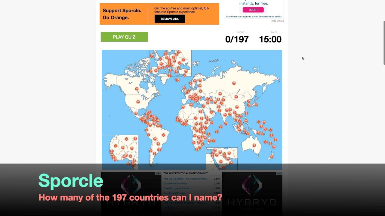 Sporcle quiz name all 197 countries how many can I get? YouTube