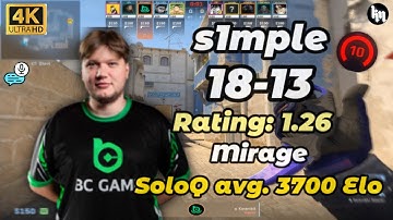 s1mple (18-13) SoloQ + COMMS (Mirage) FACEIT avg 3700 Elo #cs2 #s1mple