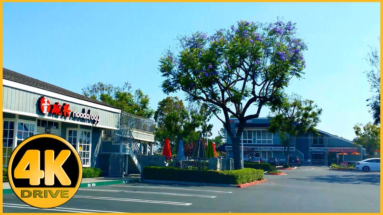 Driving Tour of Irvine Village Center (Shopping mall) [4K]