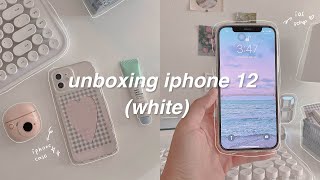 iphone 12 (white) aesthetic unboxing 🍧 | accessories & ios 15 setup