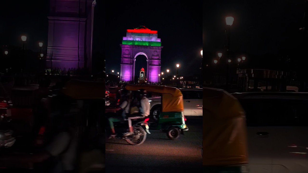 India Gate glowing at night 🌃 |Delhi night vibe ✨| 