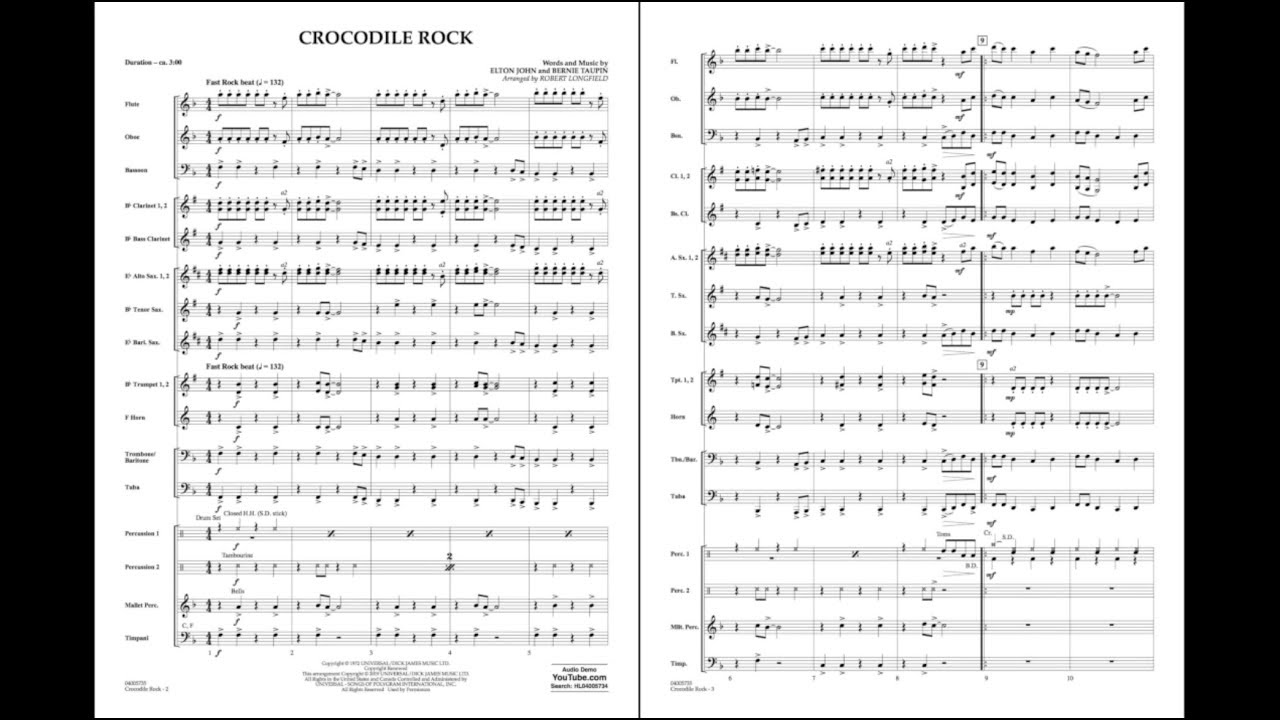 Crocodile Rock arranged by Robert Longfield