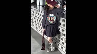 【Kokomishop 秋の新作アイテム】ファッション プリント 長袖 パーカー＋チェック柄 プリーツスカート 120-170 秋 子供服 キッズ 女の子 ジュニア セットアップ