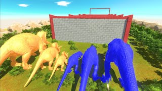 Different Size Sand Triceratops vs Blue T-REX Clash Block Race Animal Revolt Battle Simulator
