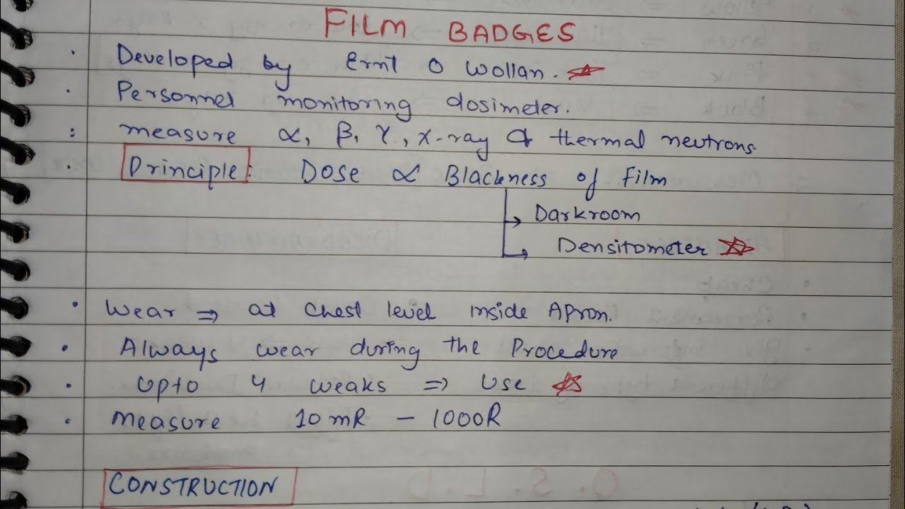 Film badge| Radiation measuring device | handwritten Shortnotes| important for all competitive exams
