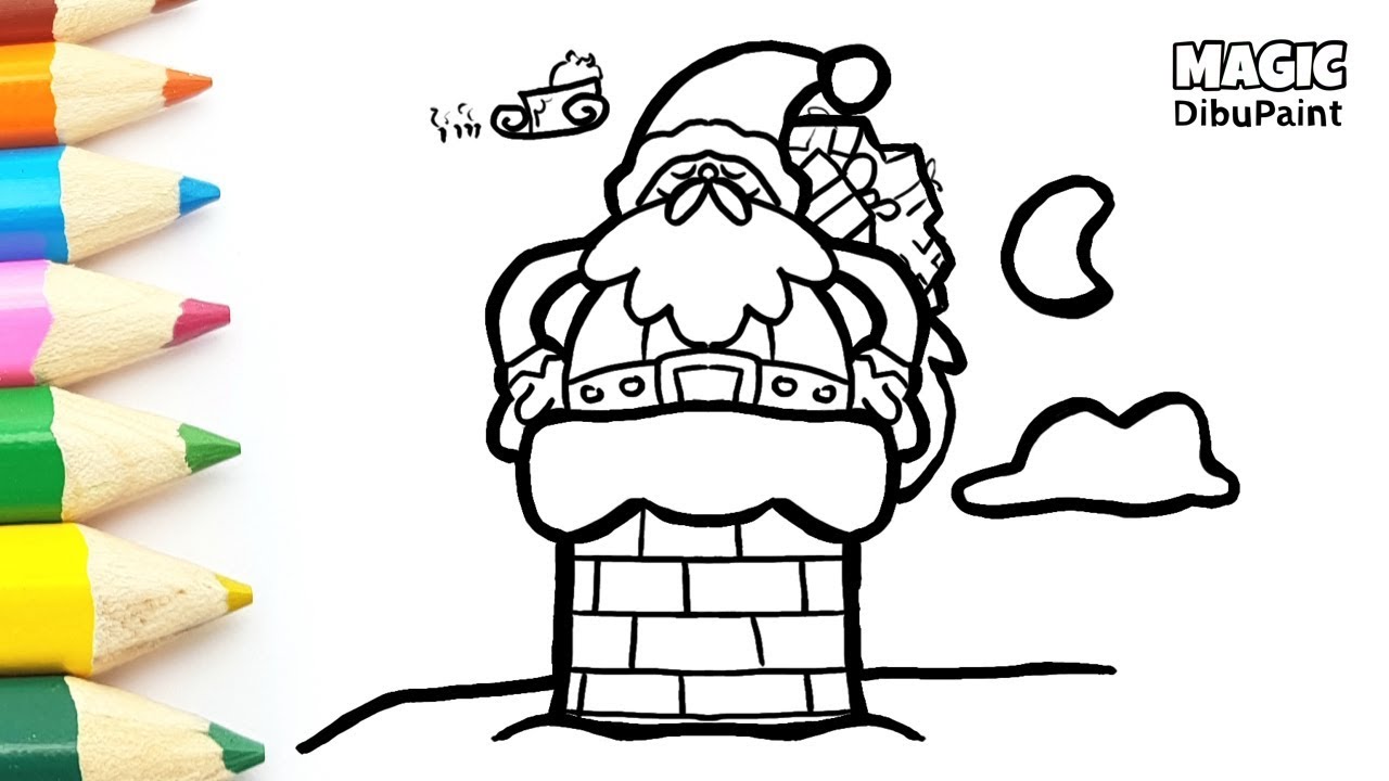 Dibujo Papá Noel entrando por la chimenea | Dibujos navideños - YouTube