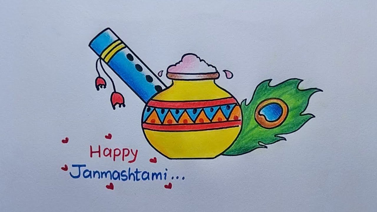 Janmashtami drawing easy| Krishna Janmashtami Matka drawing| Happy ...