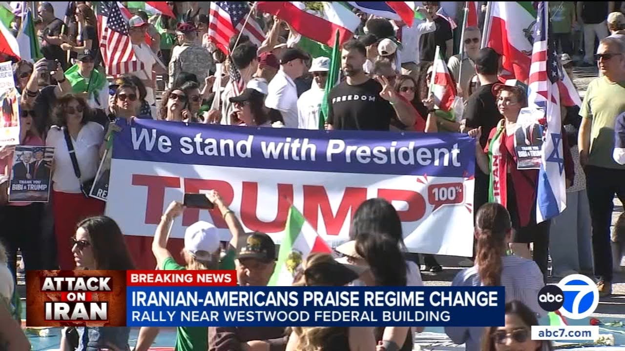 Large crowd rallies in Westwood, celebrating Iran Supreme Leader's death