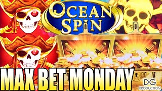 🔥OCEAN SPIN PIRATES RICHES WHEEL BONUS ⭐MAX BET MONDAY⭐ EP#024 Slot Machine Casino Las Vegas Konami