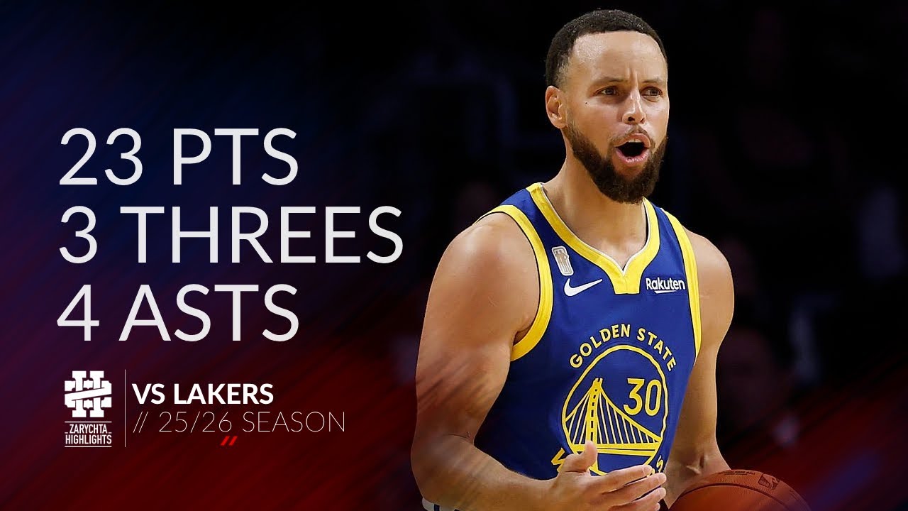 Стивен Карри, 23 очка, 3 трёхочковых и 4 передачи против «Лейкерс», сезон 2526