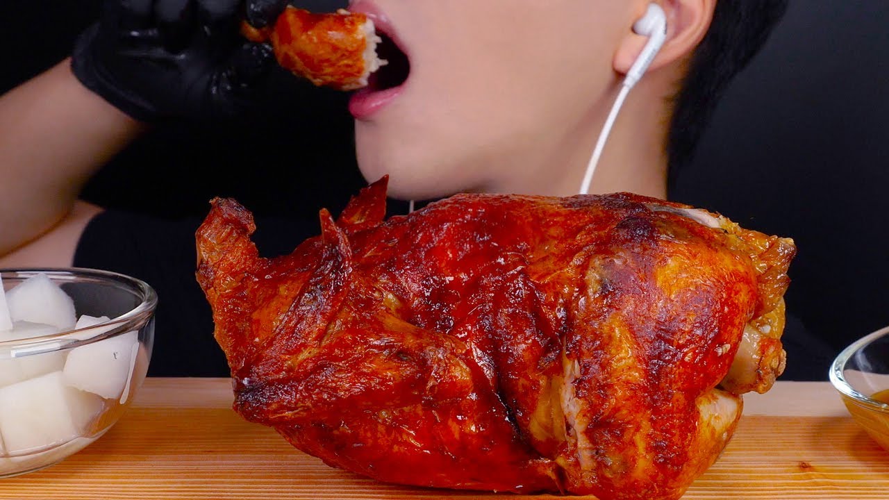 ASMR WHOLE ROTISSERIE CHICKEN MUKBANG 옛날통닭 전기구이 통닭 로티세리 치킨 먹방 NO TALKING EATING SOUNDS REAL SOUND