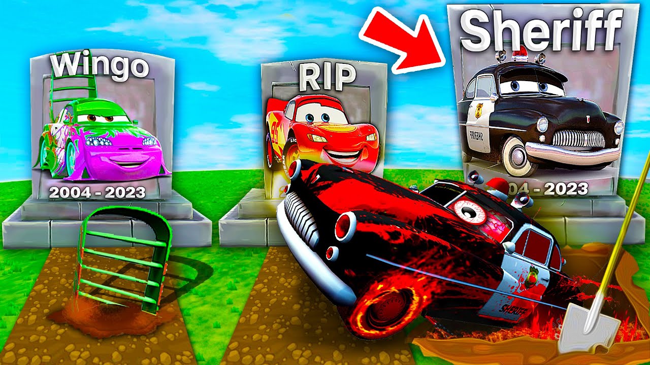 Lightning McQueen GRAVE vs Sheriff GRAVE vs RIP Wingo! Big & Small