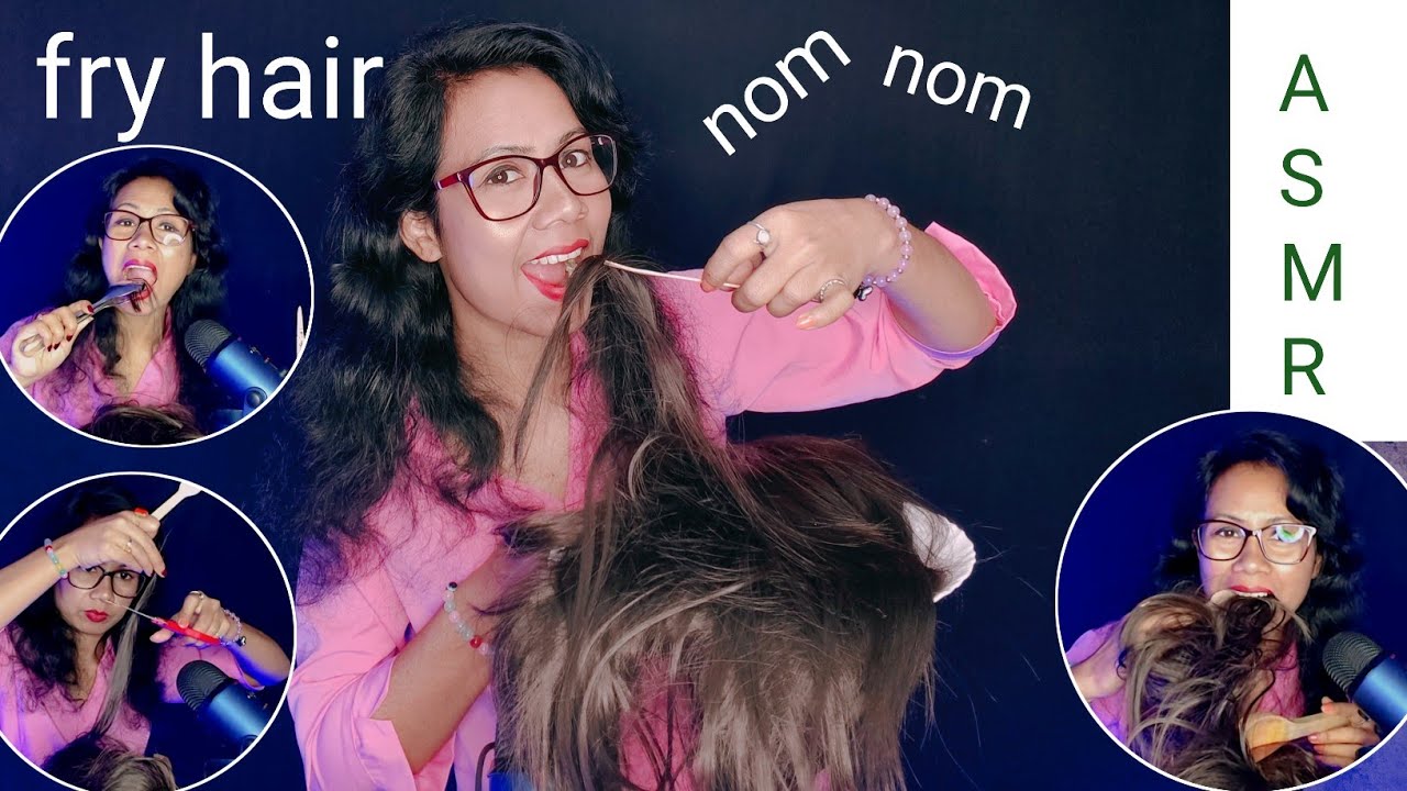 Asmr | asmr eating fryed hair 😋 hair roleplay|mouth sounds| eating with wooden spoon 