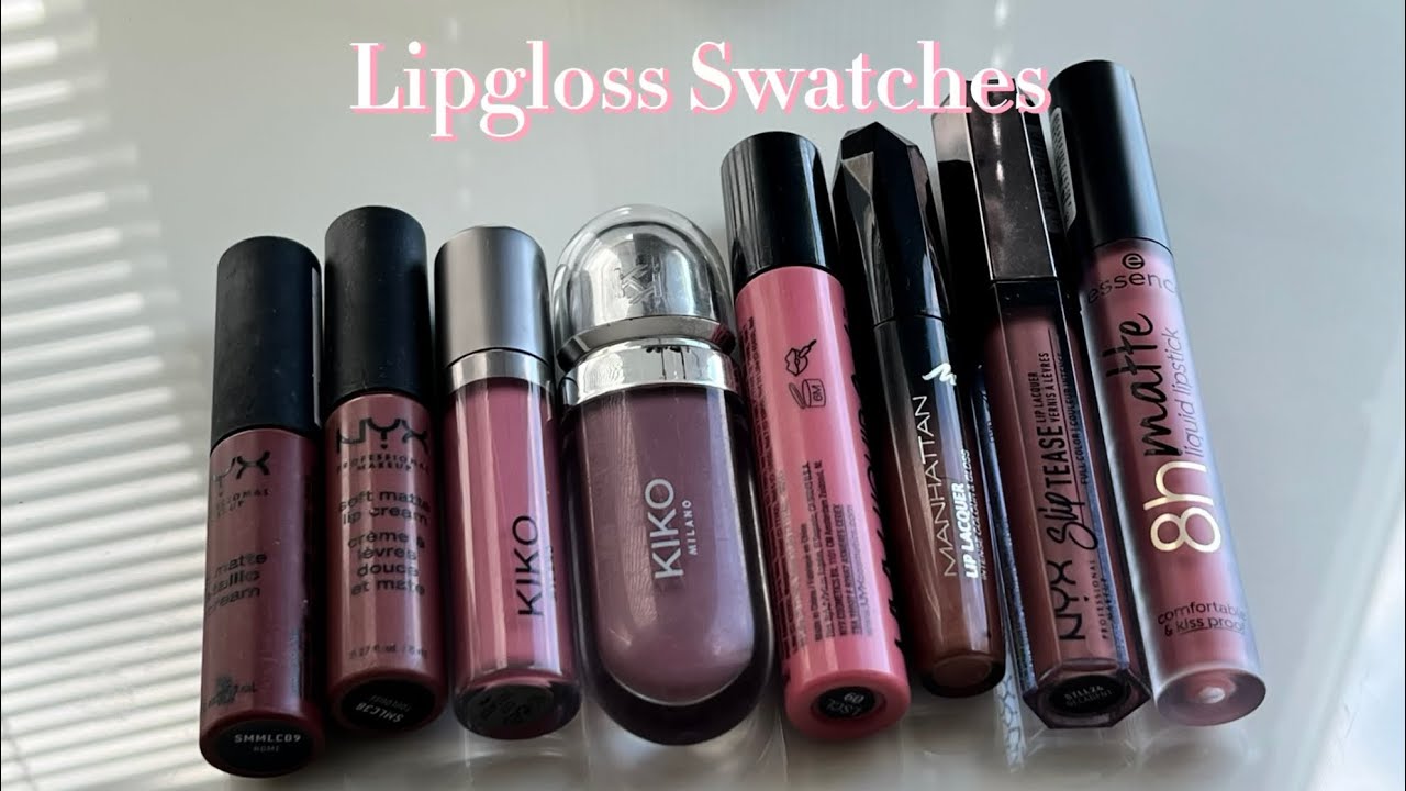 Lipgloss Swatches💗NYX Cometics, Kiko Milano, Essence💗Relaxing Background Music, ASMR