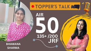 Topper's Talk  Bhawana Sharma II CSIR NET DEC TOPPER I Bansal Biology Interview I AIR 50 JRF