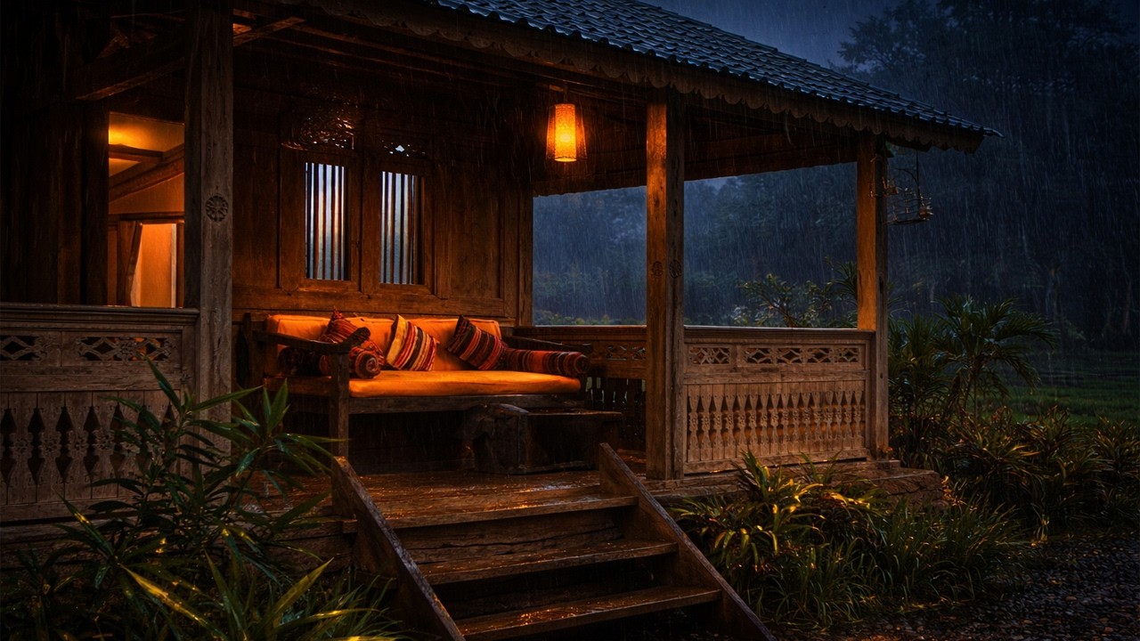 Relaxing Rainy Night at Cozy House Verranda  | Insomnia | 5 Hours