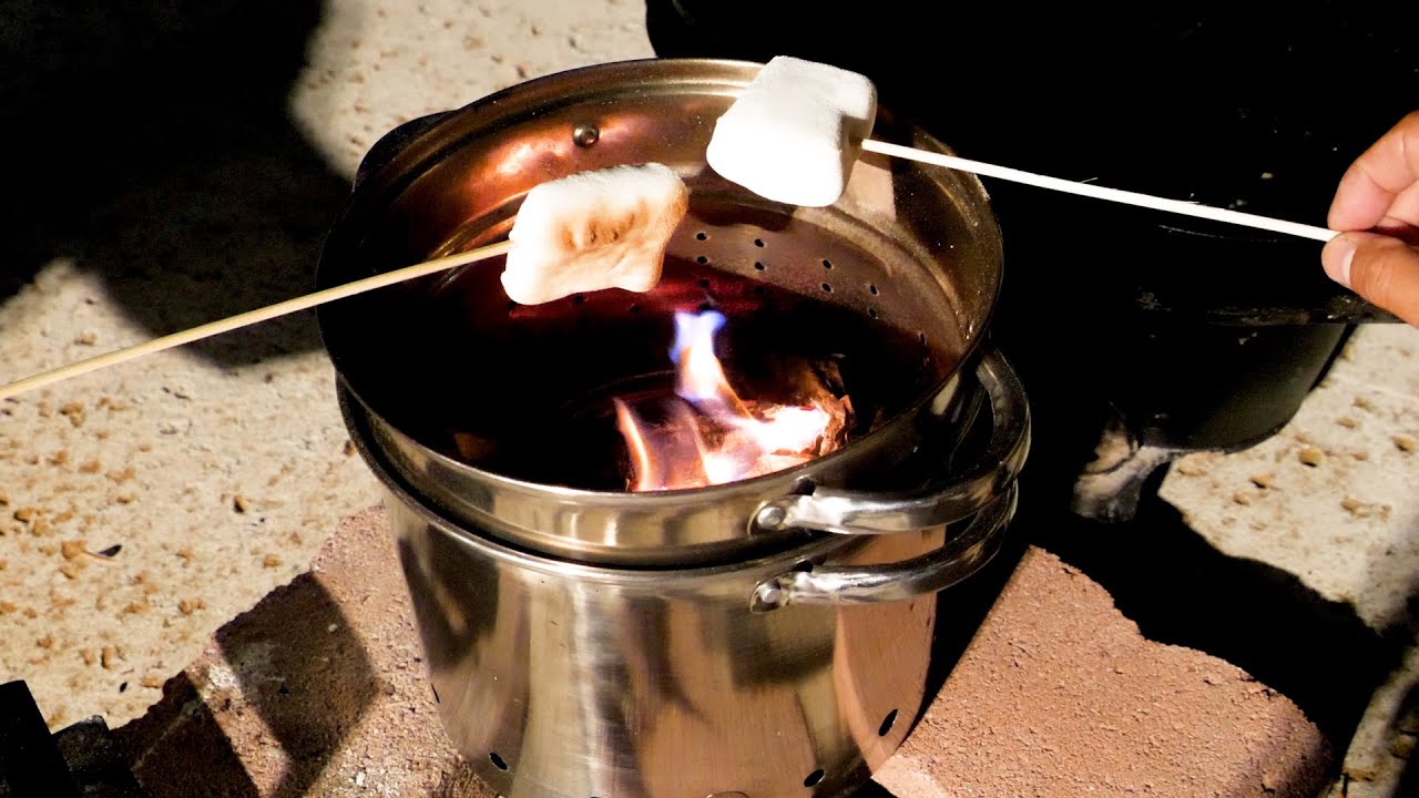 Making S'Mores over a camp fire with the DIY Solo Stove aka Hobo Stove