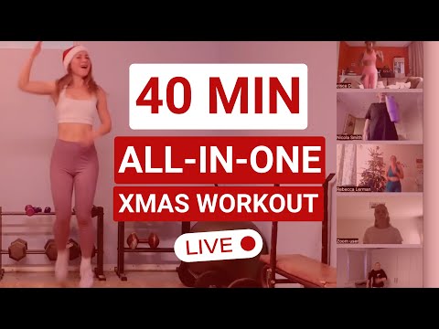 40 Min All-in-One — Christmas full body strength & cardio + warm up & cooldown — indoor walking workout video