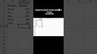 SUM formula makes totals easy 💻 #exceltips #exceltricks #learning #computer #study #msexcel✨