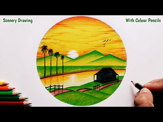 How to draw easy scenery drawing with oil pastel colour step by step easy scenery  drawing - YouTube