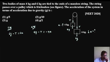Two bodies of mass 4 kg and 6 kg are tied to the ends of a massless string  The string passes over
